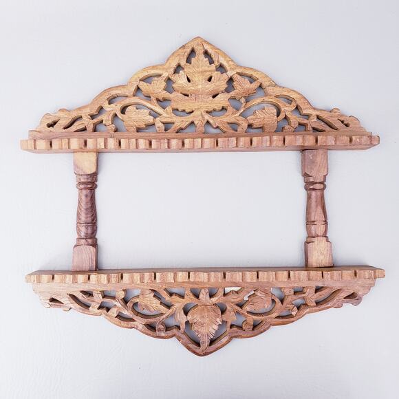 Vintage Sheesham Wood Spoon Rack-Carved Wood Necklace Organizer - Picture 2 of 11